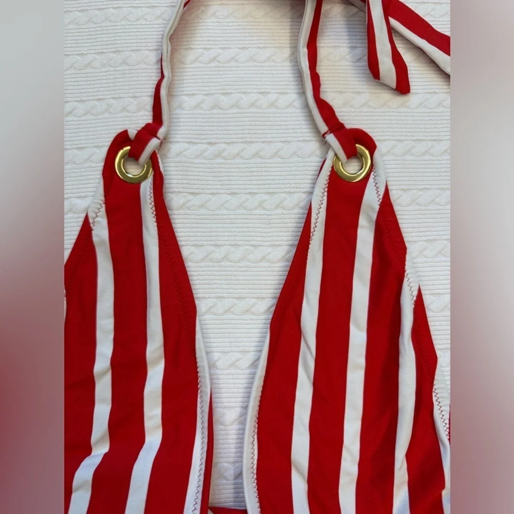 Milly Cabana red & white stripped deep V neck one piece swimsuit size 0P